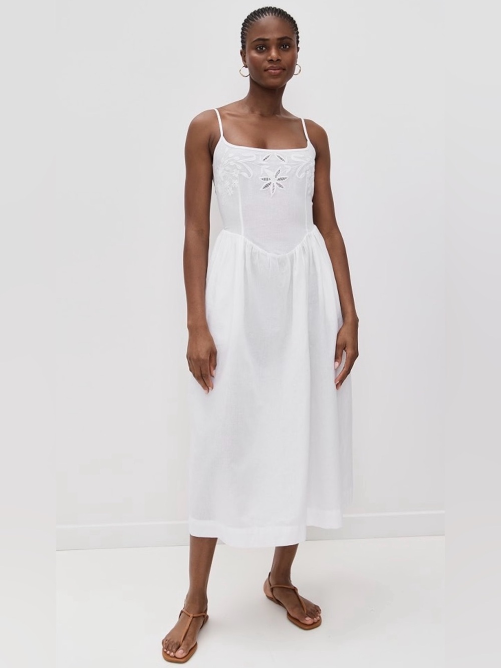 Ciao Lucia White Embroidered Spaghetti-Strap Sundress